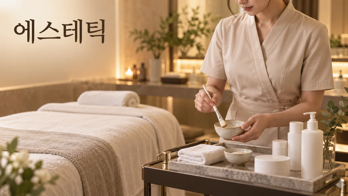 에스테틱 관리실에서 관리사가 도자기 볼과 붓을 준비하는 기획 이미지입니다.