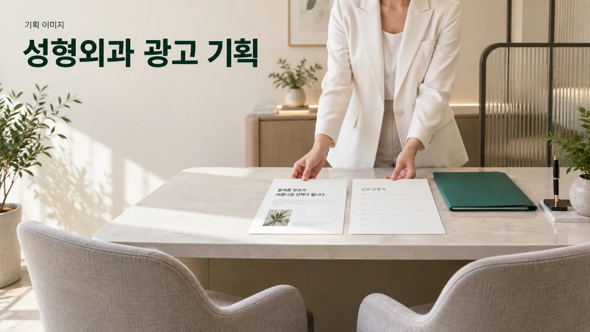 성형외과의 진료 정보와 예약 안내를 나누어 검토하는 기획 이미지