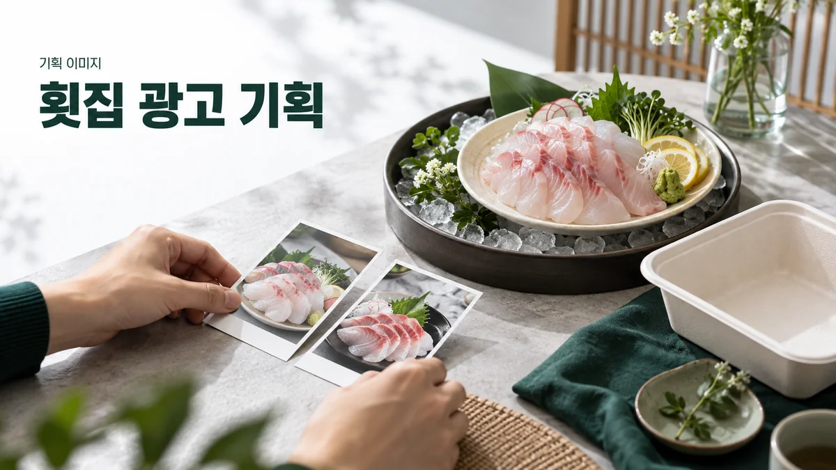 횟집의 매장 식사와 포장 주문 구성을 비교하는 기획 이미지
