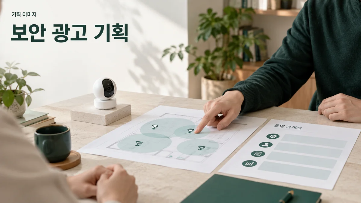 보안 장비 선택과 설치 구역 및 운영 안내를 구분하는 기획 이미지