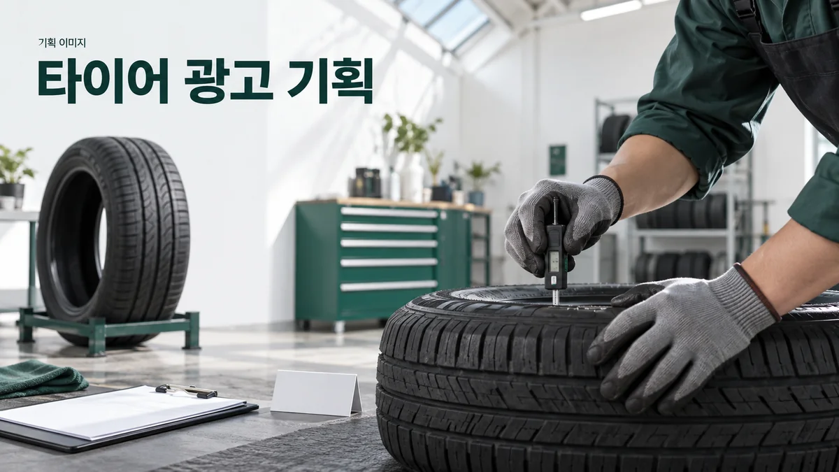 타이어 규격과 교체 상담 자료를 확인하는 정비 공간의 기획 이미지입니다.