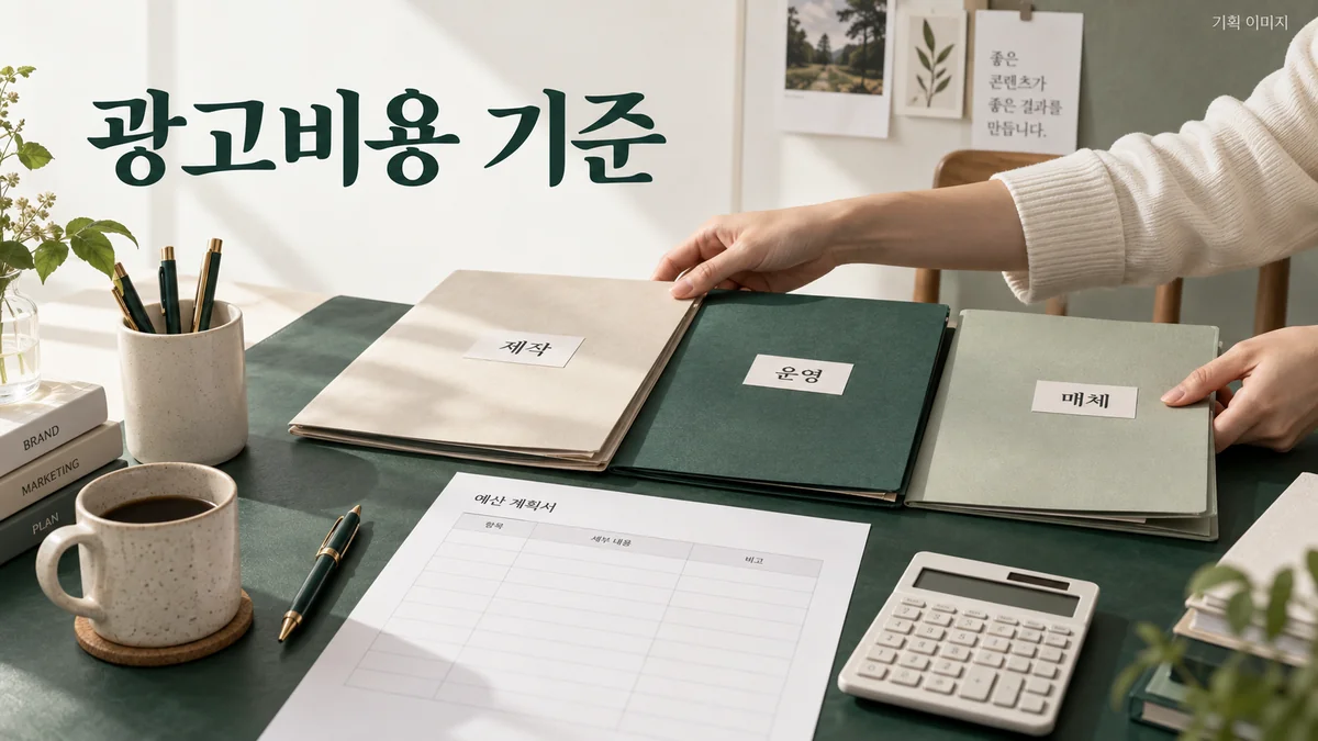 제작·운영·매체 항목을 나누어 광고비용 범위를 확인하는 기획 장면