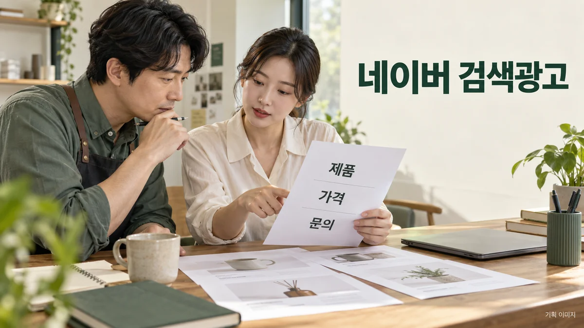 검색 표현과 연결할 상품 안내를 대조하는 검색광고 기획 장면