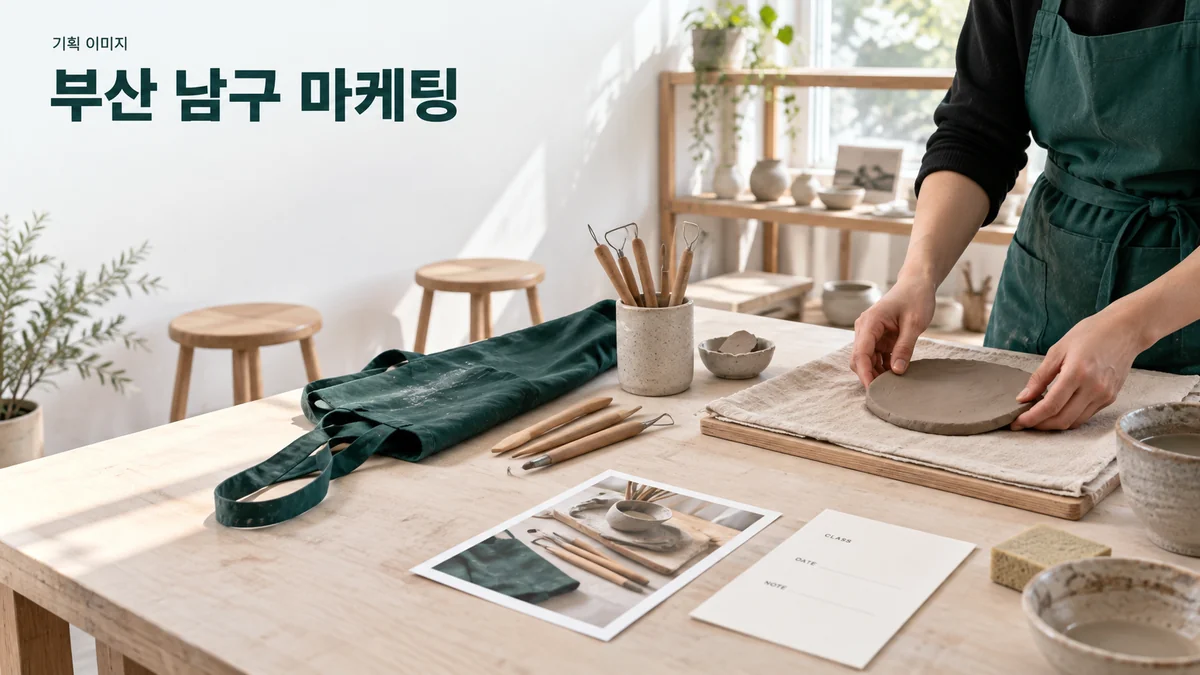 공방의 도예 수업 준비물과 온라인 안내 사진을 점검하는 기획 이미지