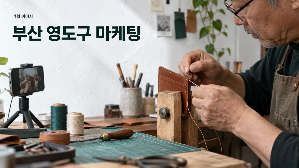 가죽 공방에서 제작 과정을 소개할 사진을 준비하는 기획 이미지