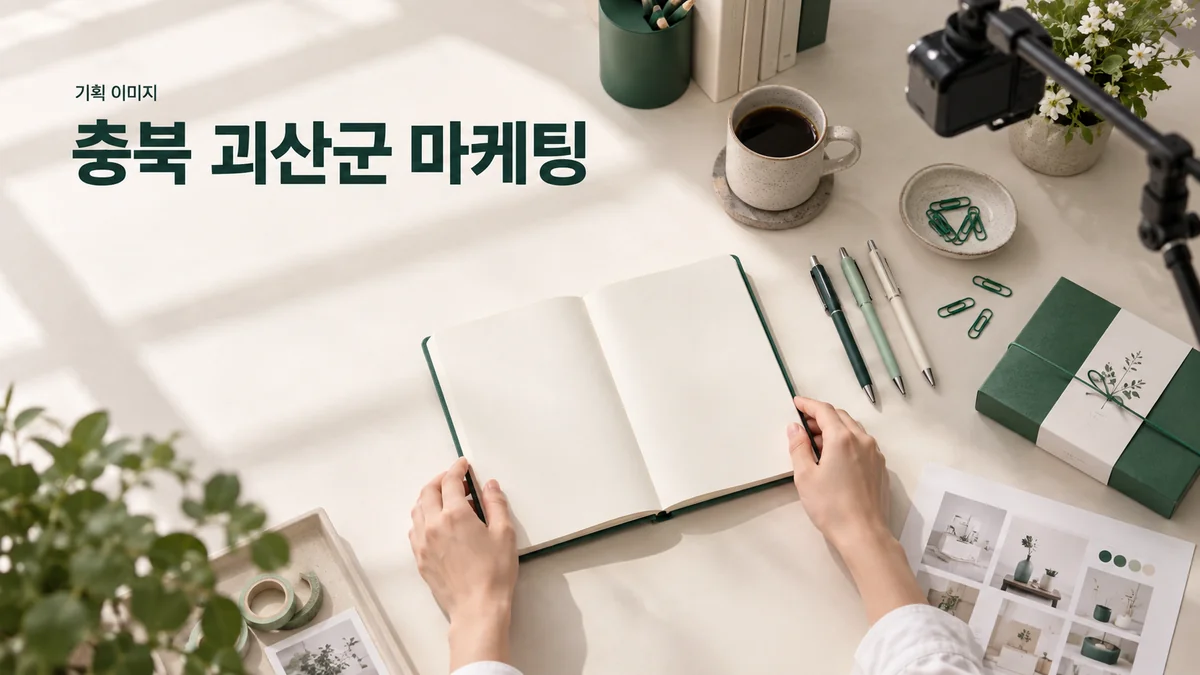 문구점에서 상품 소개에 사용할 노트와 필기구를 배치하는 기획 이미지