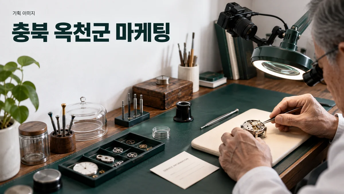 시계 수리점에서 정밀 작업과 안내 자료용 사진을 준비하는 기획 이미지