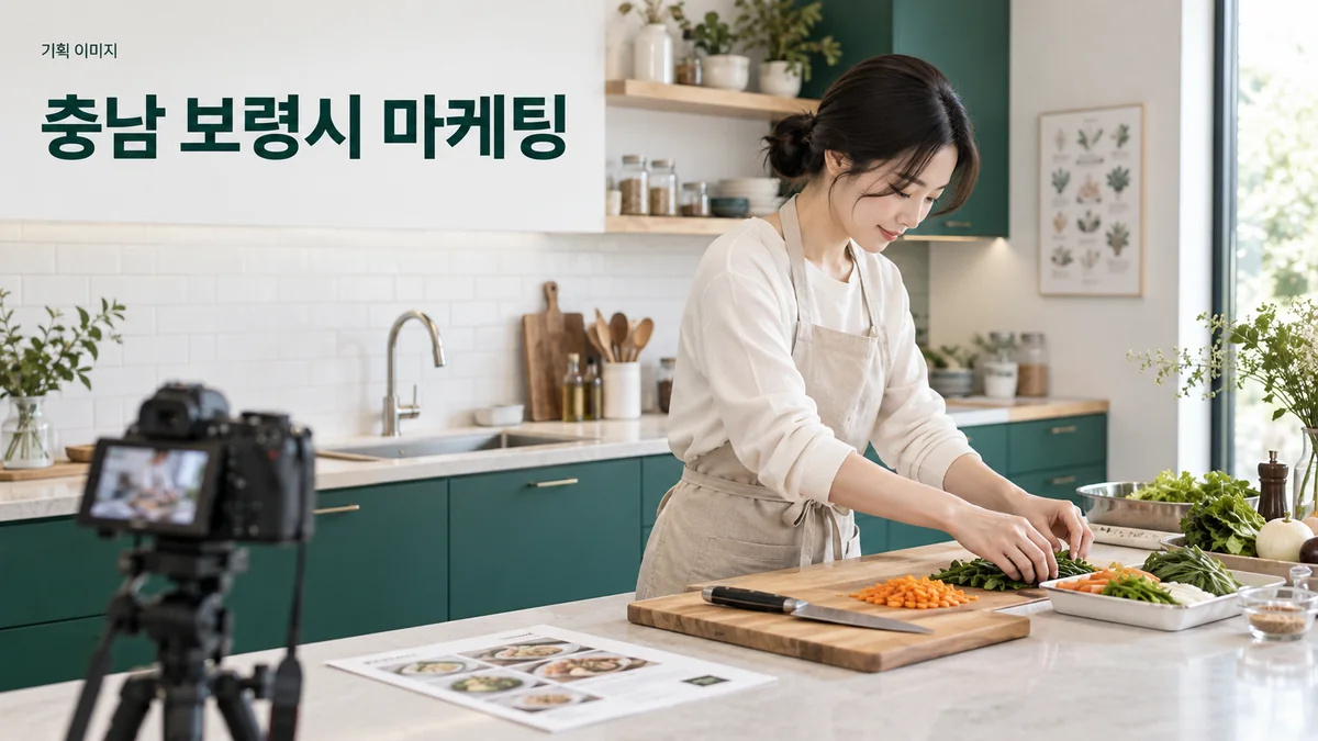 요리 수업 공간에서 재료 손질 과정을 소개할 사진을 촬영하는 기획 이미지