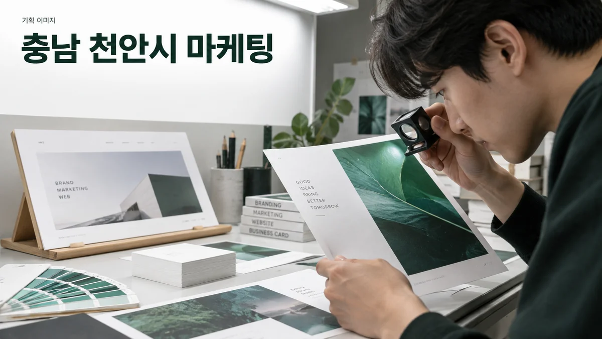 홈페이지와 인쇄물의 색상과 구성을 함께 검토하는 기획 이미지