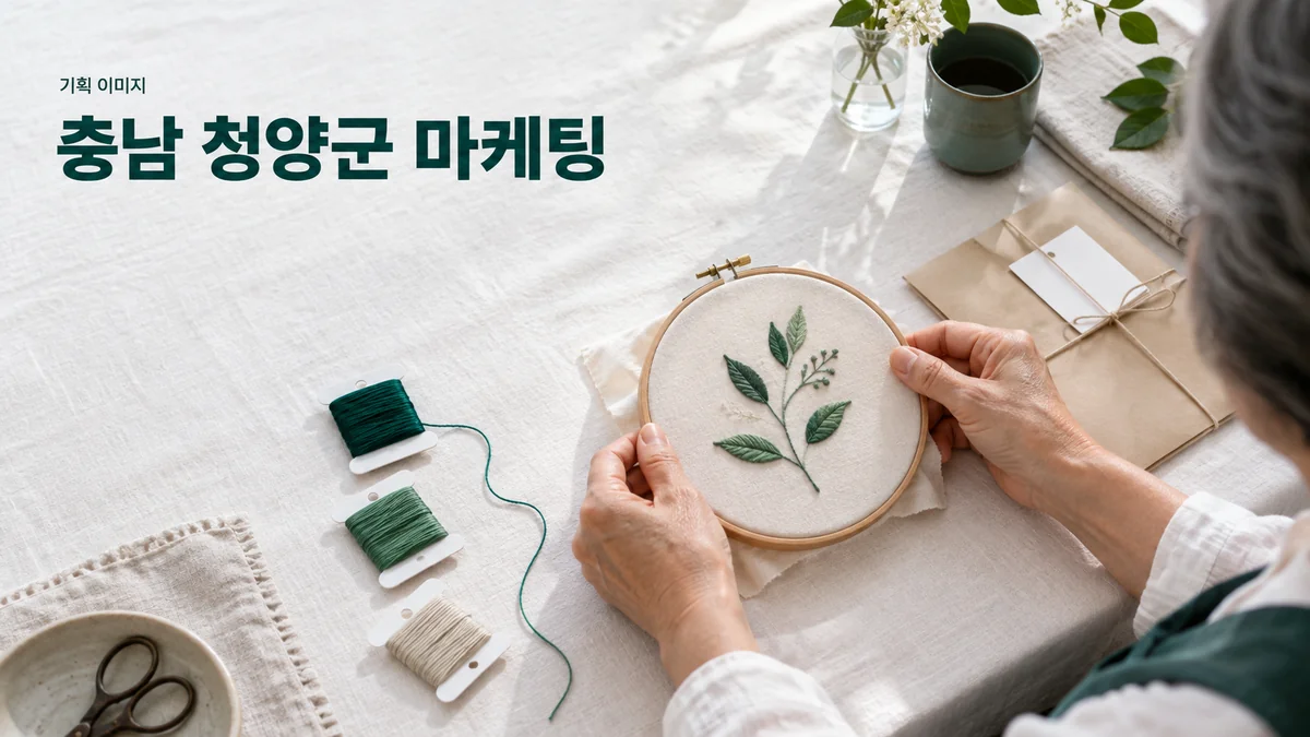 자수 공방에서 수업 준비물과 제작 과정을 소개할 사진을 준비하는 기획 이미지