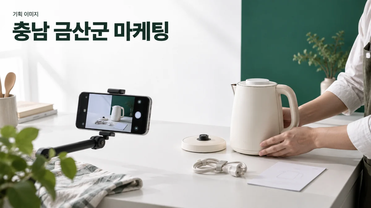 생활가전 매장에서 제품 구성품을 온라인 안내용으로 정리하는 기획 이미지