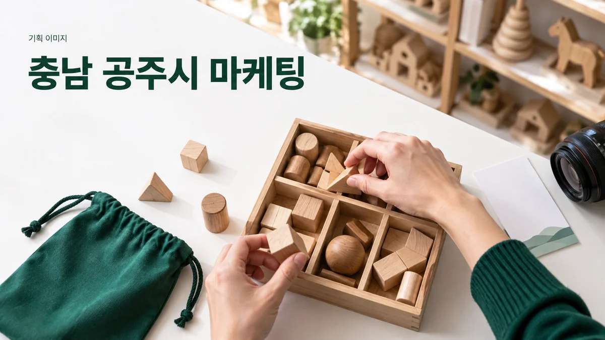 장난감 가게에서 원목 교구의 구성을 온라인 사진으로 준비하는 기획 이미지