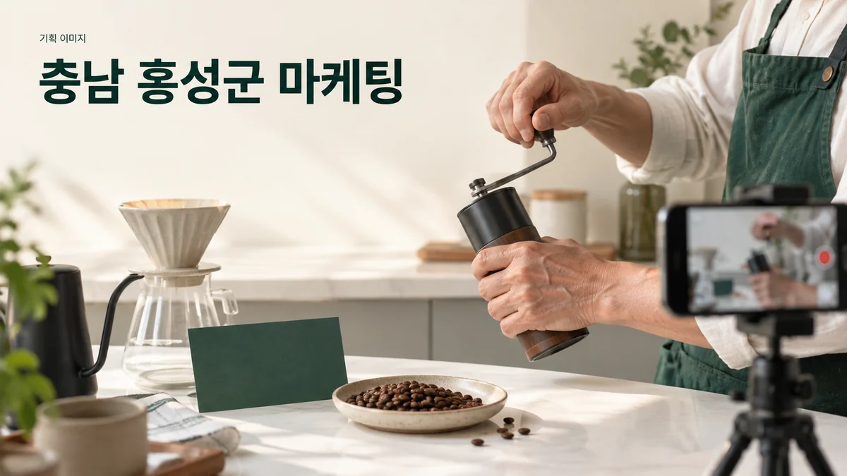 커피 매장에서 원두와 추출 과정을 소개할 촬영을 준비하는 기획 이미지