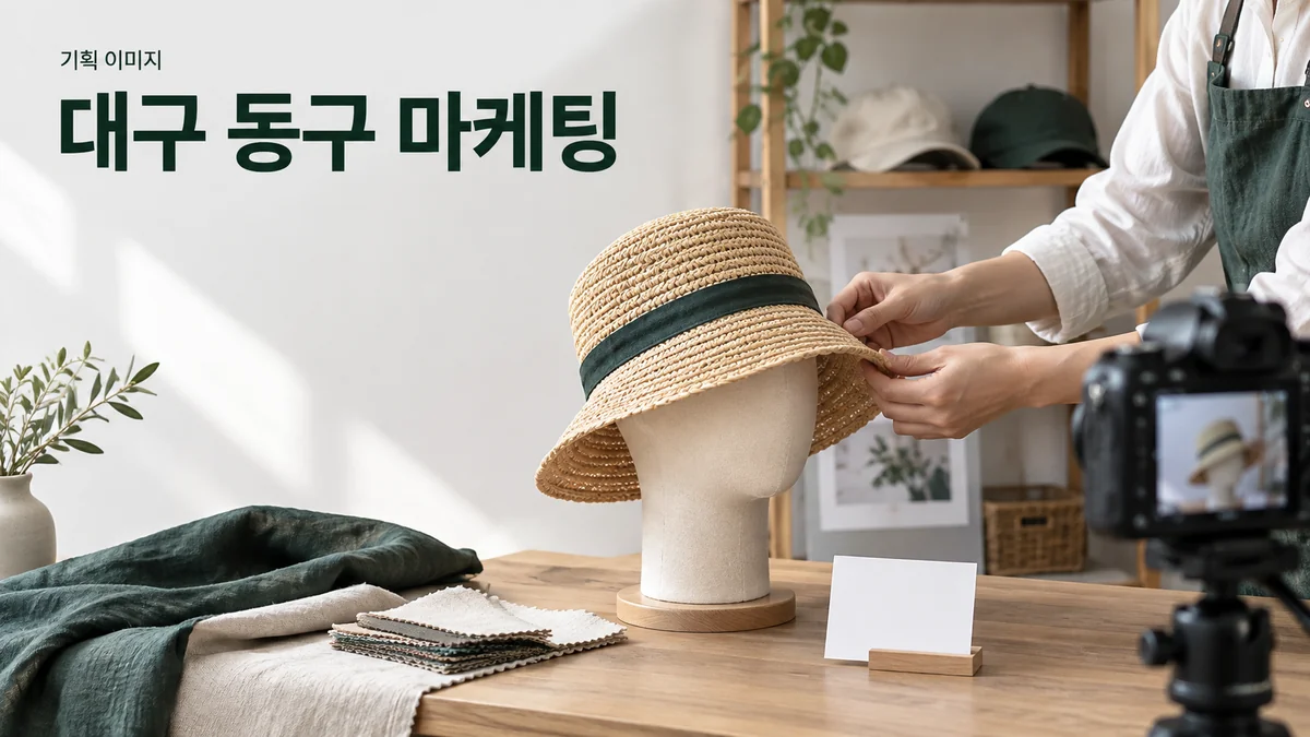 모자 매장에서 제품의 형태와 소재를 보여줄 사진을 준비하는 기획 이미지