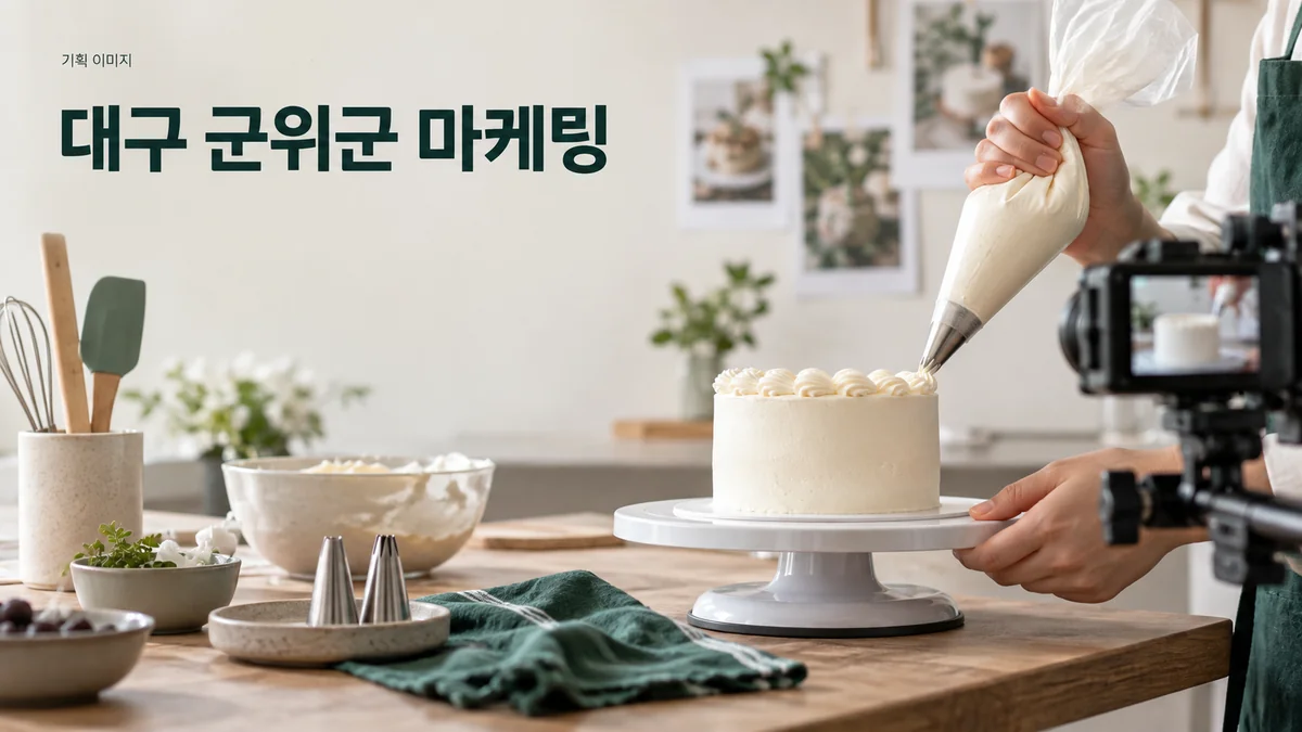 케이크 작업실에서 장식 과정을 소개할 촬영을 준비하는 기획 이미지
