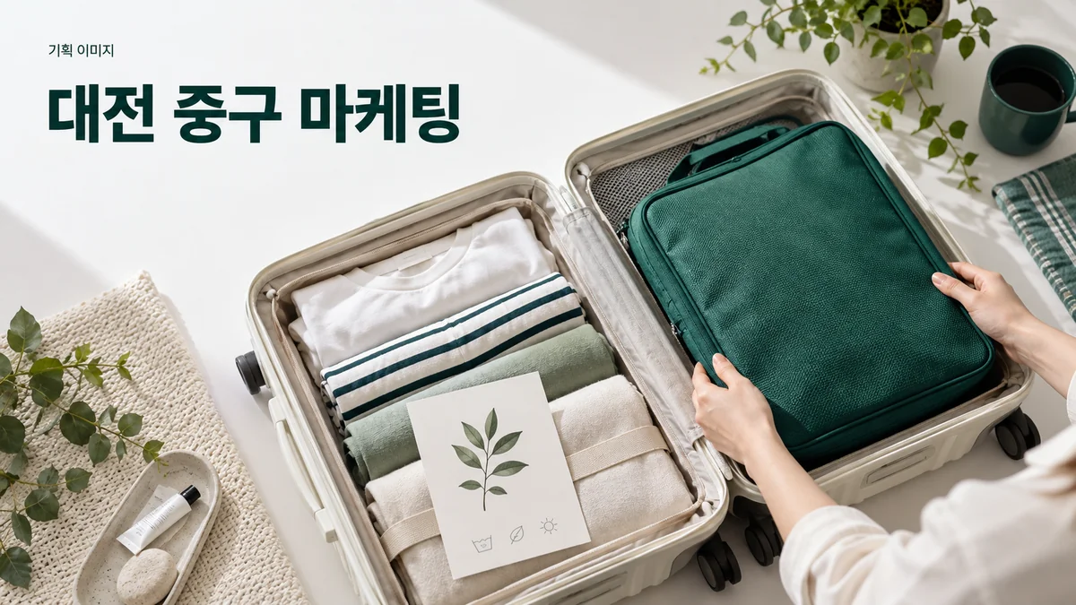 여행용품 매장에서 가방 수납 방법을 보여 줄 제품 안내를 준비하는 기획 이미지