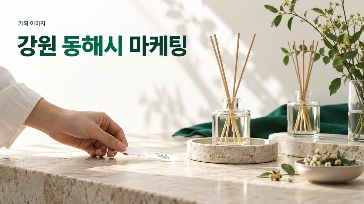 향 제품 매장에서 향지와 용기 구성을 소개할 제품 사진을 준비하는 기획 이미지