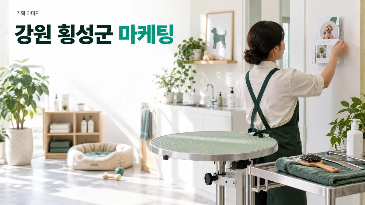반려동물 미용 공간에서 시설과 이용 준비물을 소개할 안내 자료를 준비하는 기획 이미지