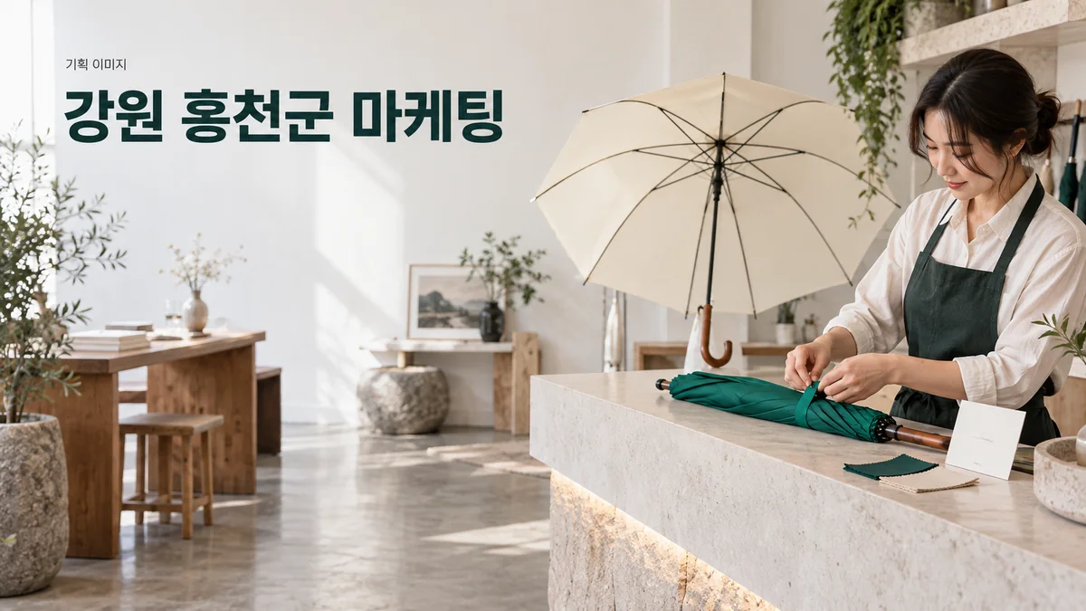 생활용품 매장에서 우산의 구조와 보관 방법을 소개할 자료를 준비하는 기획 이미지