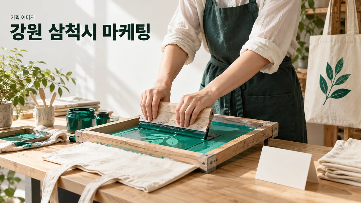 실크스크린 공방에서 천 가방의 인쇄 과정을 소개할 준비를 하는 기획 이미지