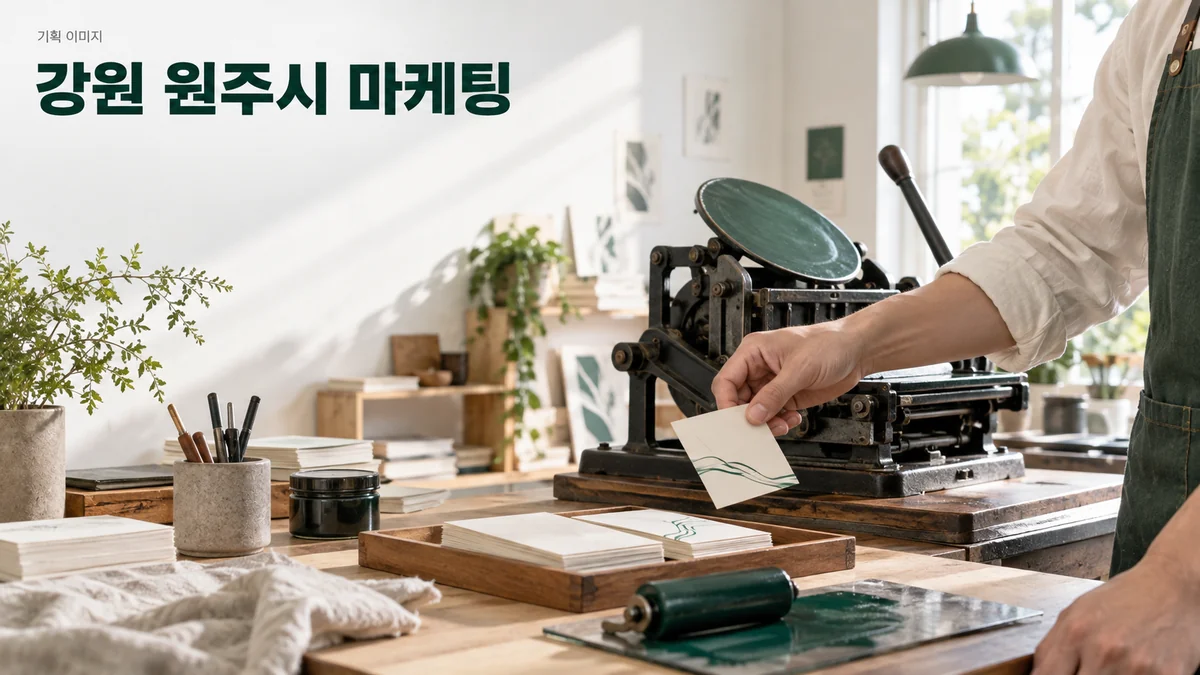 인쇄 작업실에서 소규모 홍보물에 쓸 카드의 시험 인쇄를 확인하는 기획 이미지