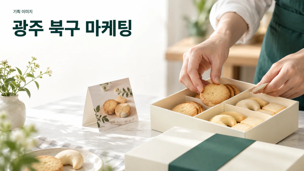 쿠키 매장에서 포장 구성과 제품 사진용 배치를 준비하는 기획 이미지