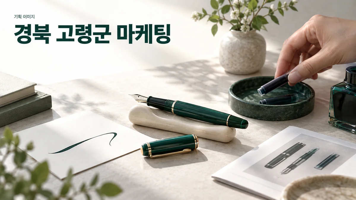 필기구 매장에서 펜의 부품과 사용 안내를 소개할 제품 구성을 준비하는 기획 이미지