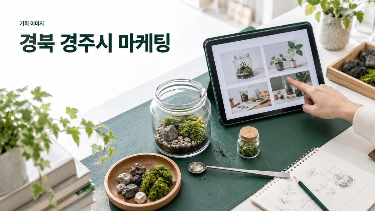 테라리움 수업을 소개할 웹페이지 사진과 준비물 구성을 검토하는 기획 이미지