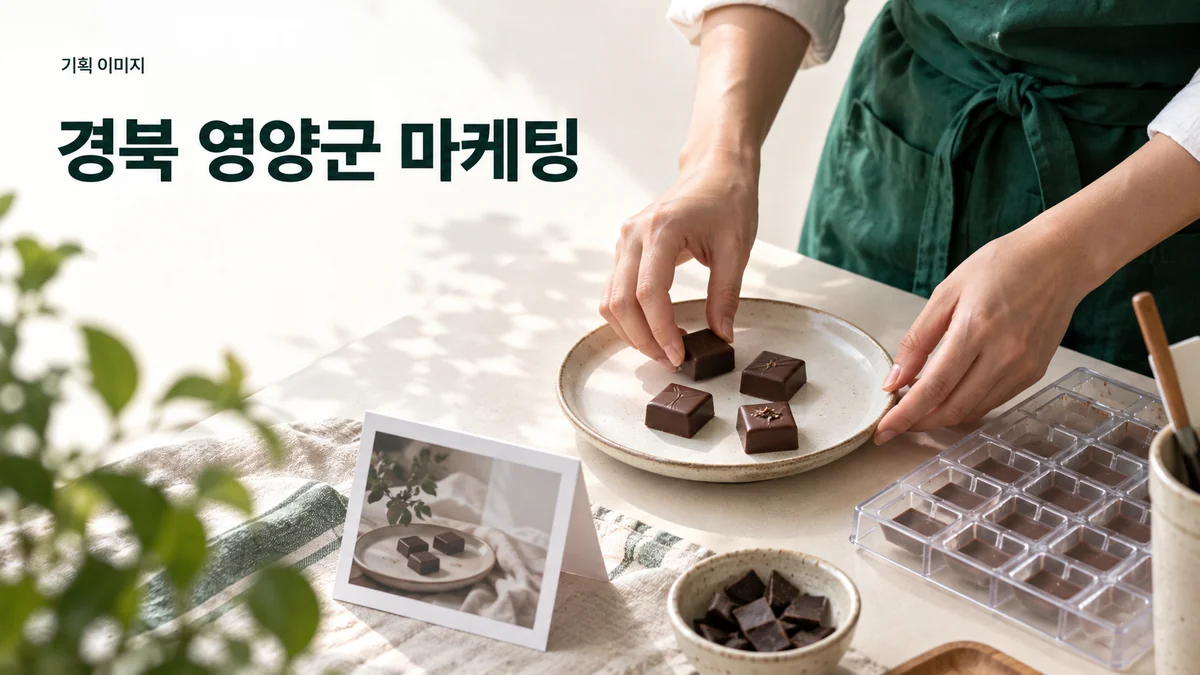 초콜릿 공방의 제품과 체험 준비물을 소개할 구성을 정리하는 기획 이미지