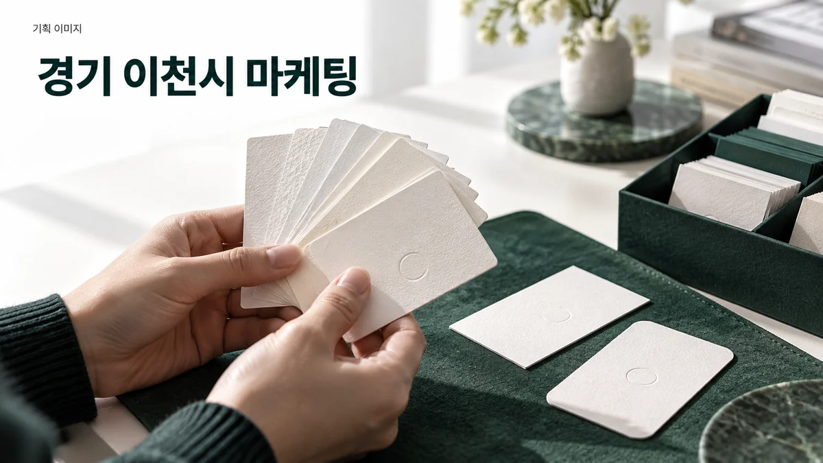 명함 제작에 쓸 종이 질감과 모서리 형태를 비교하는 기획 이미지