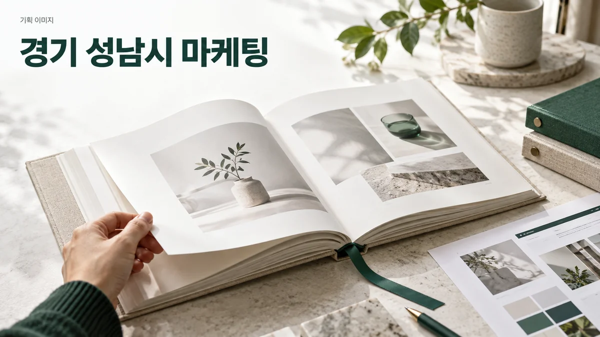사진 앨범 제작 홈페이지의 제품 구성과 문의 자료를 검토하는 기획 이미지
