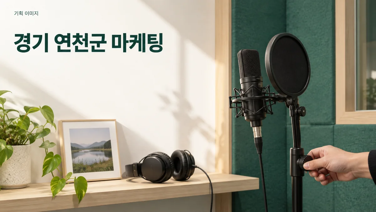 녹음 공간의 마이크와 헤드폰을 점검하는 기획 이미지