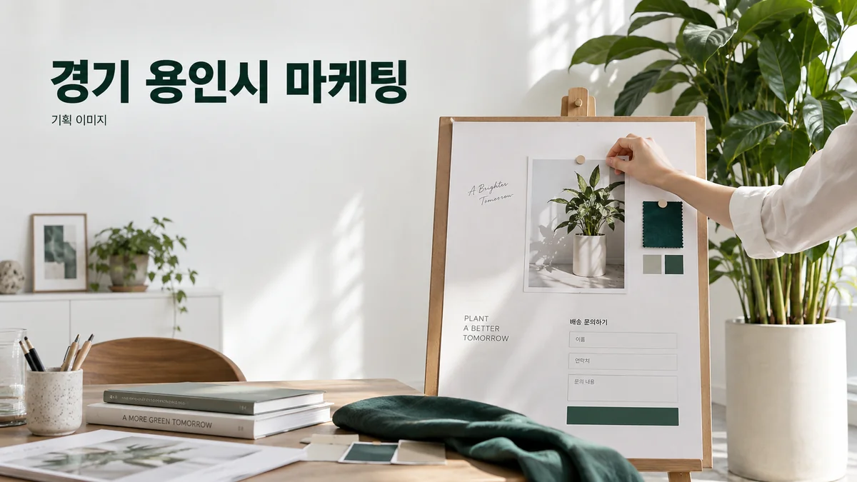 식물 대여 서비스의 제품 사진과 홈페이지 문의 구성을 정리하는 기획 이미지