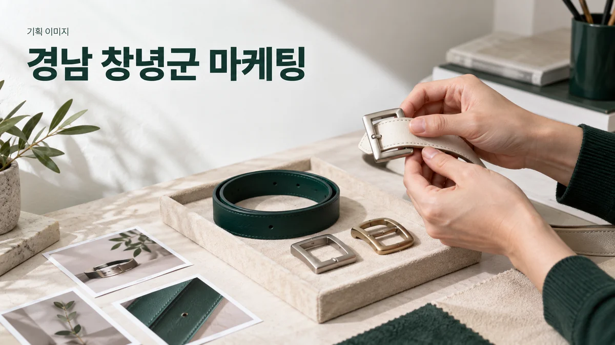 가죽 소품 매장의 벨트 소재와 제품 소개 자료를 준비하는 기획 이미지