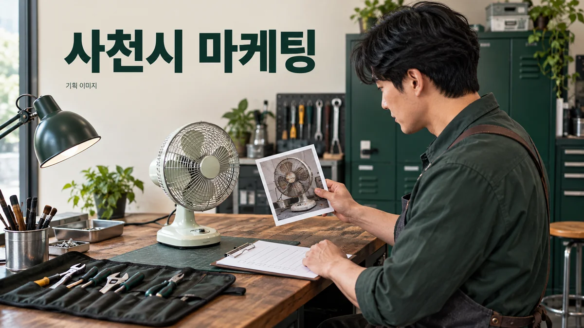 수리 서비스의 접수 자료와 작업 안내를 정리하는 사천시 마케팅 기획 이미지