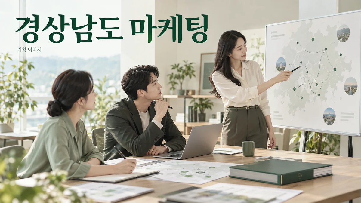 여러 영업 지역의 서비스 범위와 상담 경로를 함께 검토하는 경상남도 마케팅 기획 장면