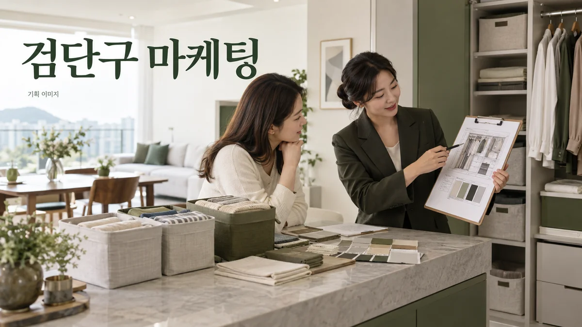 정리 서비스의 공간 범위와 상담 자료를 확인하는 검단구 마케팅 기획 장면