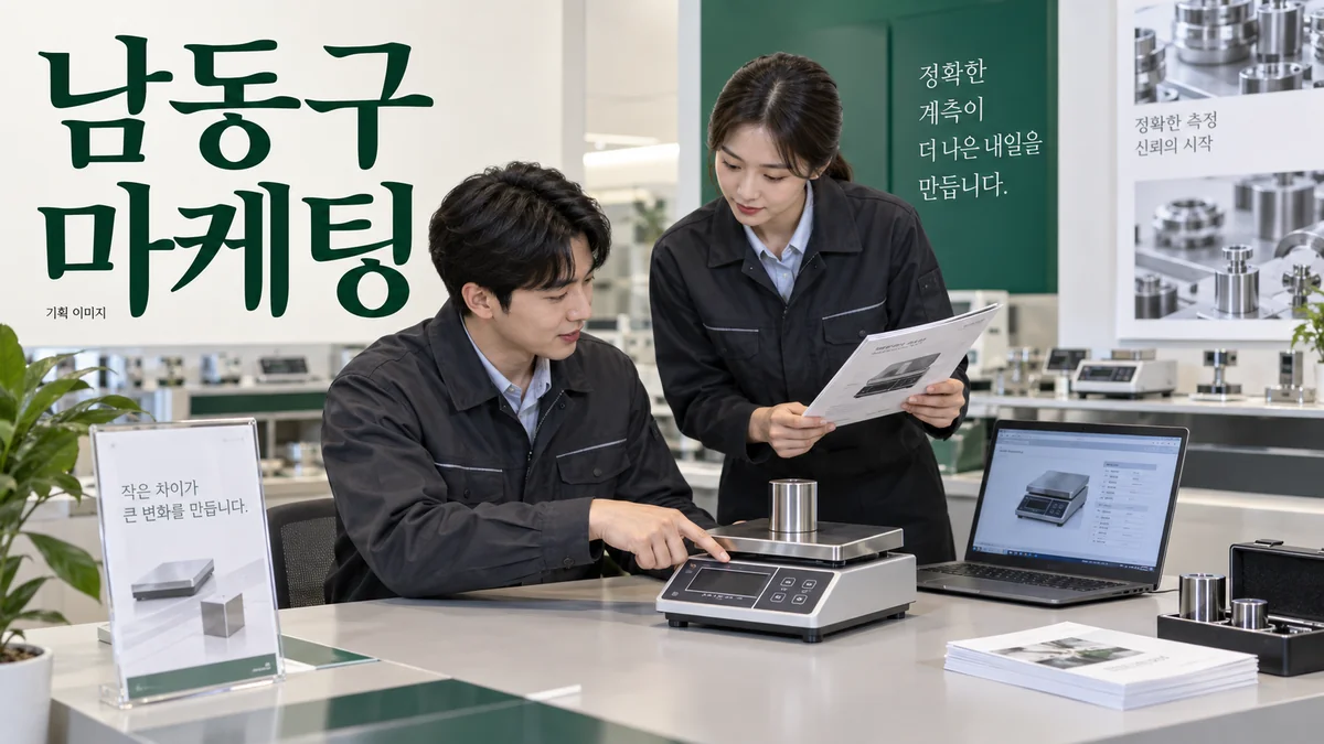 장비의 기능 설명과 제품 문의 자료를 준비하는 남동구 마케팅 기획 장면