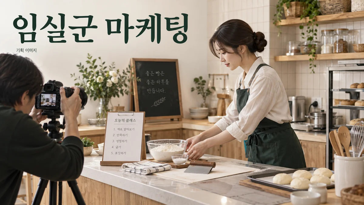 제빵 체험의 준비물과 수업 안내를 정리하는 임실군 마케팅 기획 장면