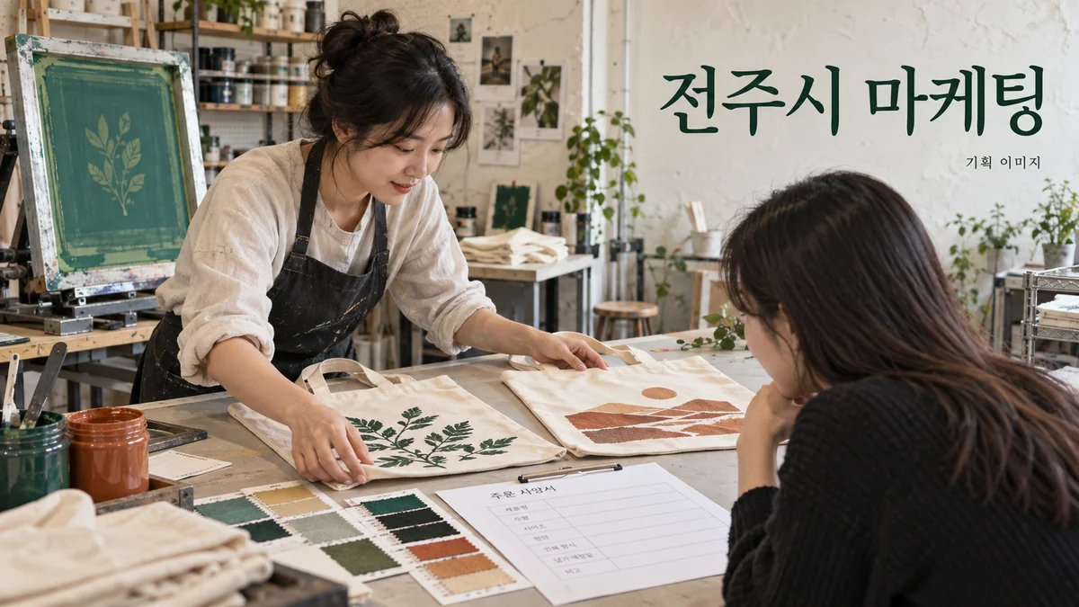 맞춤 인쇄의 색상과 주문 범위를 비교하는 전주시 마케팅 기획 장면