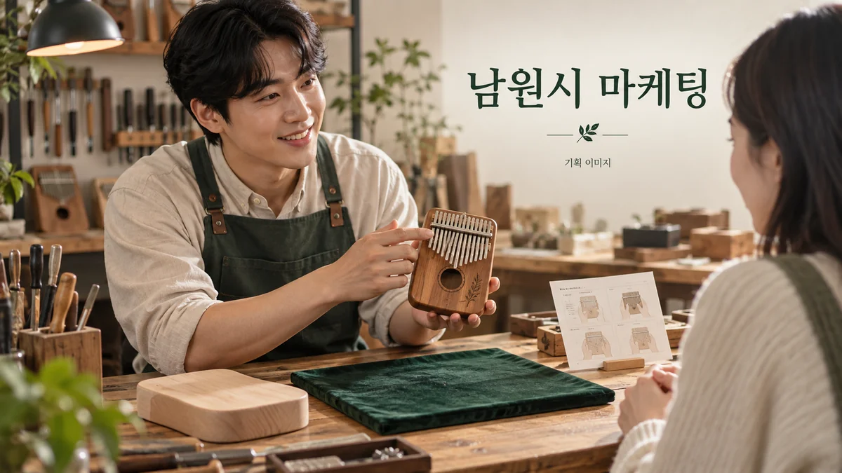 공예 악기의 상품 설명과 사용 안내를 준비하는 남원시 마케팅 기획 장면