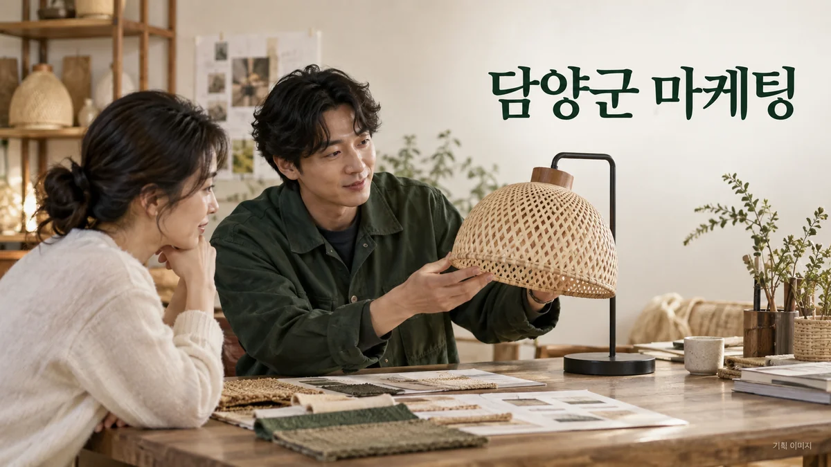 수공예 조명의 소재와 주문 조건을 비교하는 담양군 마케팅 기획 장면