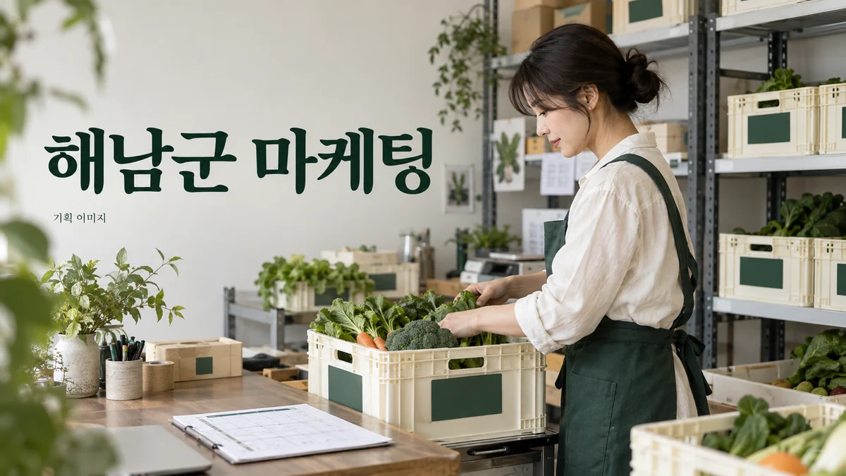상품 묶음의 구성과 배송 주기를 준비하는 해남군 마케팅 기획 장면