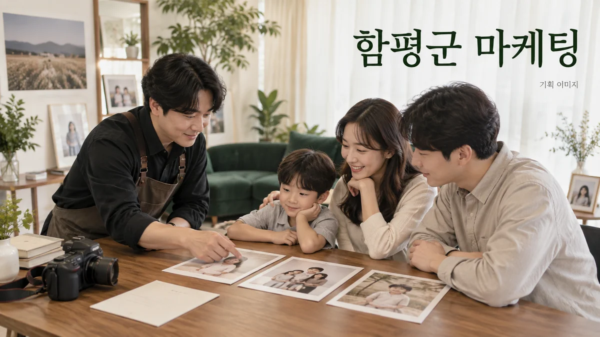 촬영 상품의 구성과 방문 준비사항을 확인하는 함평군 마케팅 기획 장면
