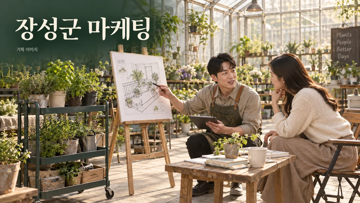 공간 관리의 작업 범위와 현장 사진을 검토하는 장성군 마케팅 기획 장면
