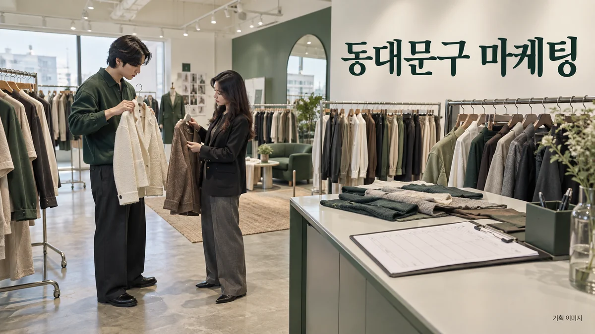 의류 상품의 사이즈와 주문 조건을 정리하는 동대문구 마케팅 기획 장면