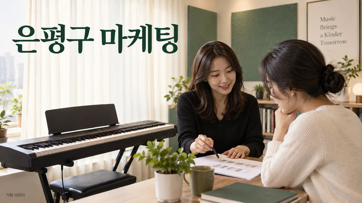 음악 수업의 경험 수준과 시간대를 상담하는 은평구 마케팅 기획 장면