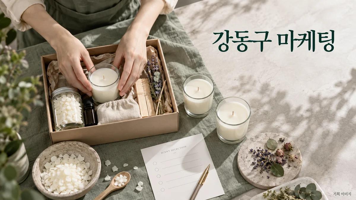 공방 상품의 선택 옵션과 수업 준비물을 정리하는 강동구 마케팅 기획 장면