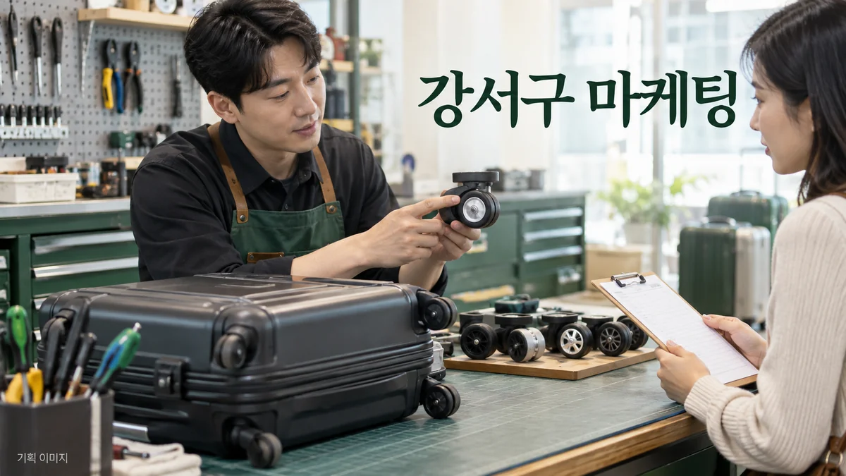 수리 요청의 사진과 부품 선택을 확인하는 강서구 마케팅 기획 장면
