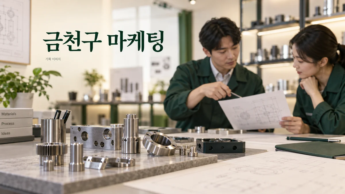 제작 의뢰의 도면과 납품 조건을 비교하는 금천구 마케팅 기획 장면